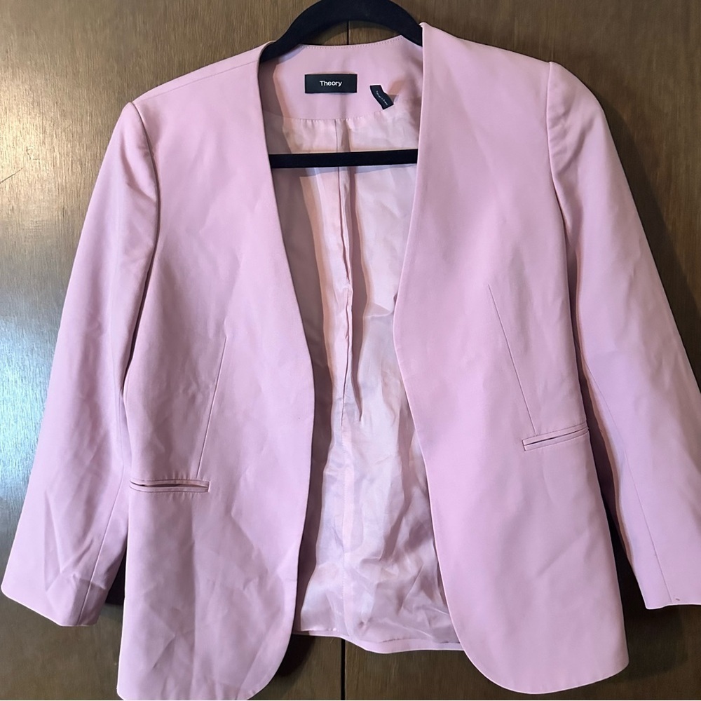 Theory Pink Berry Tint Lindrayia Blazer in Good Wool Lined Open Pockets Sz 4 - Picture 7 of 14